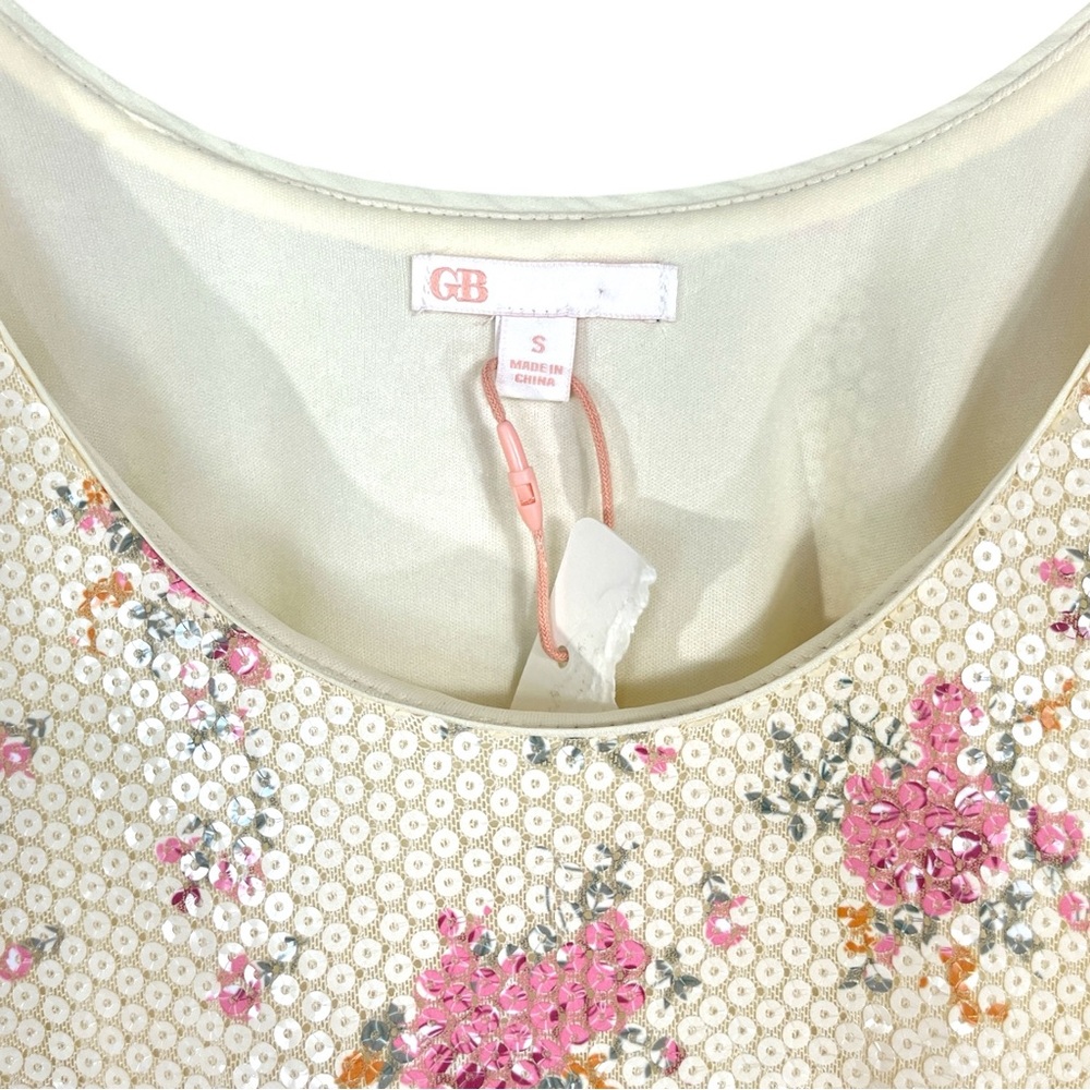 NWT GB Floral Long Sleeve Sequin Mini Dress Scoopneck Size Small - Picture 3 of 5